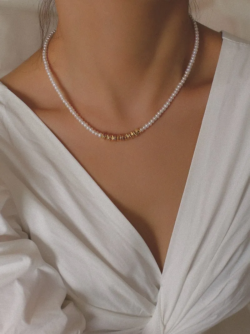 Shattered Gold Mini Pearl Necklace
