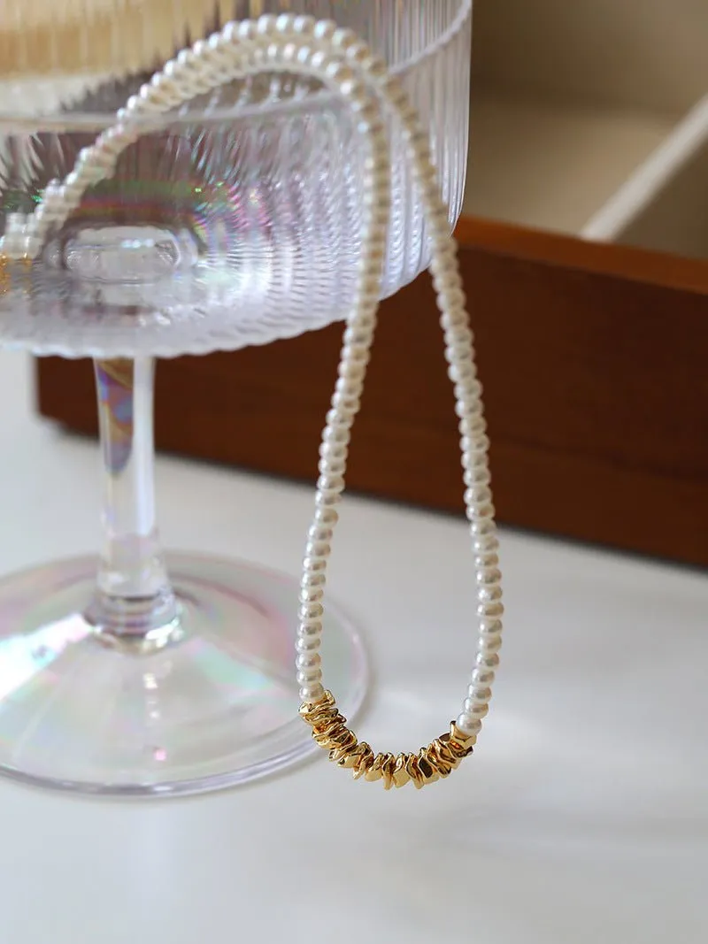 Shattered Gold Mini Pearl Necklace