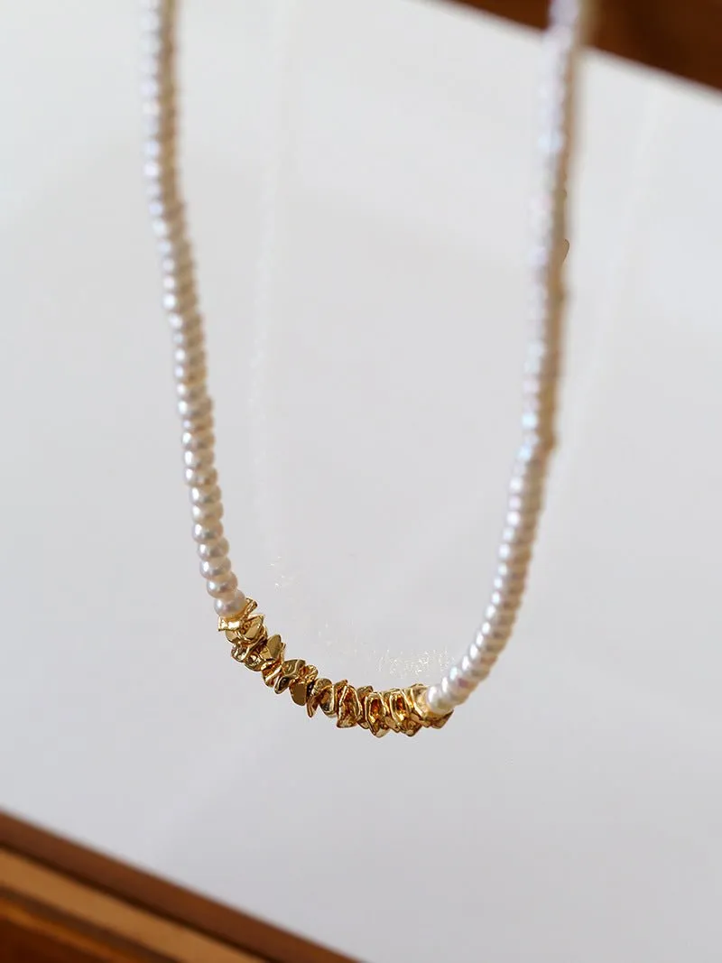 Shattered Gold Mini Pearl Necklace