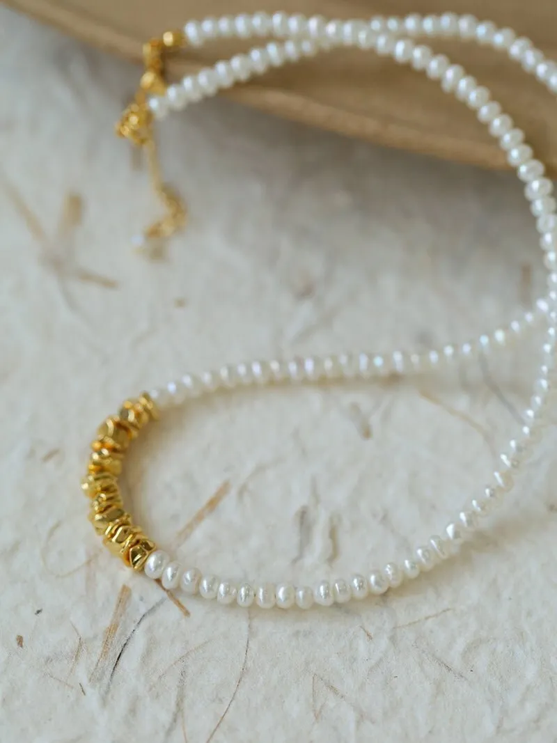 Shattered Gold Mini Pearl Necklace