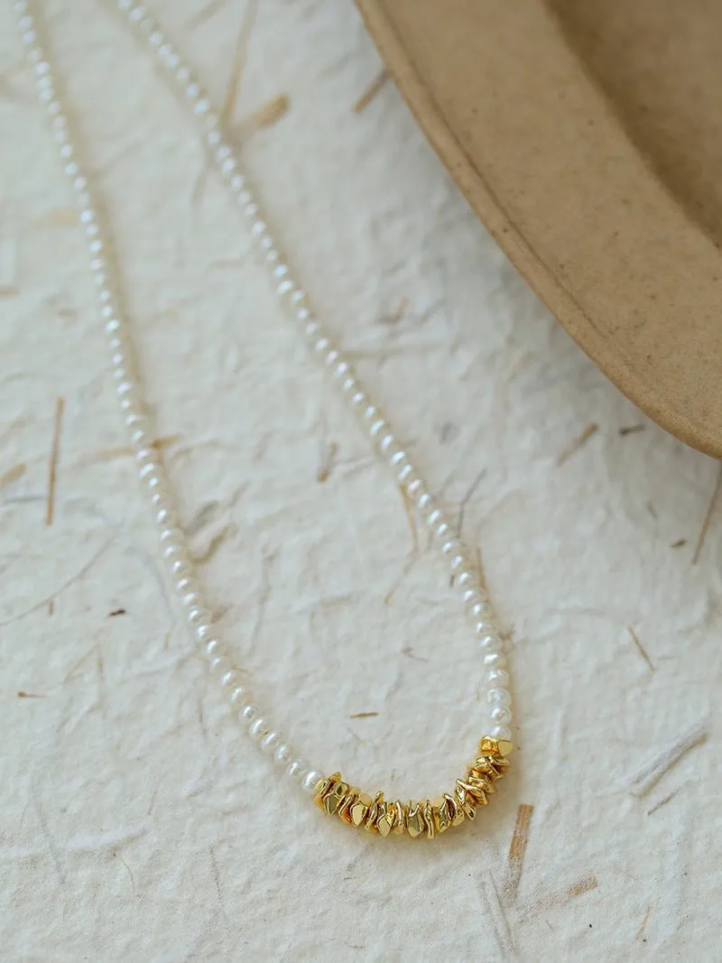 Shattered Gold Mini Pearl Necklace
