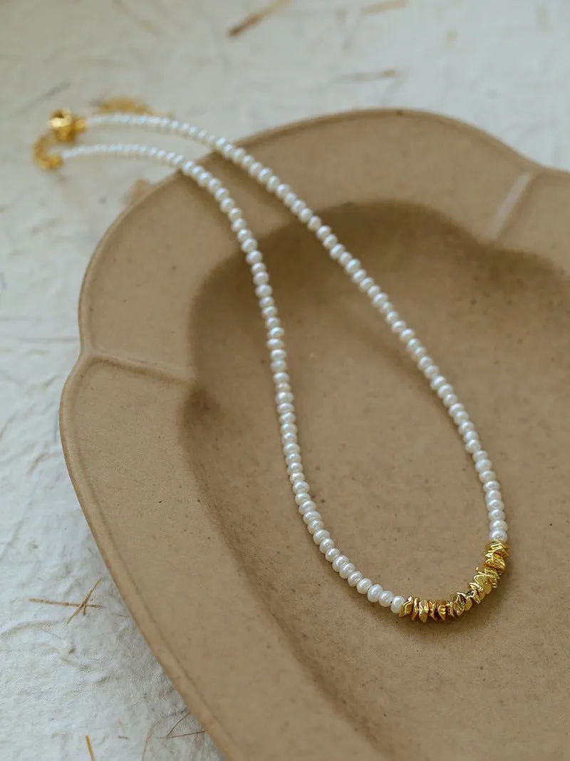Shattered Gold Mini Pearl Necklace