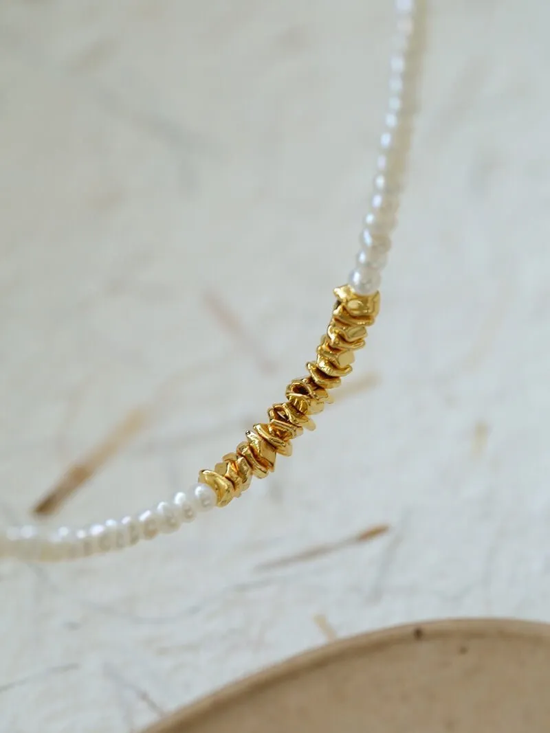 Shattered Gold Mini Pearl Necklace