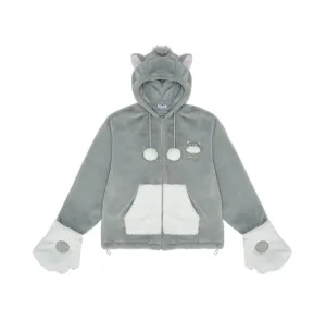 SHDL - Disney Cats "Paw Paw" Party x Lucifer Fluffy Boa Zip Hoodie with Glove for Adults