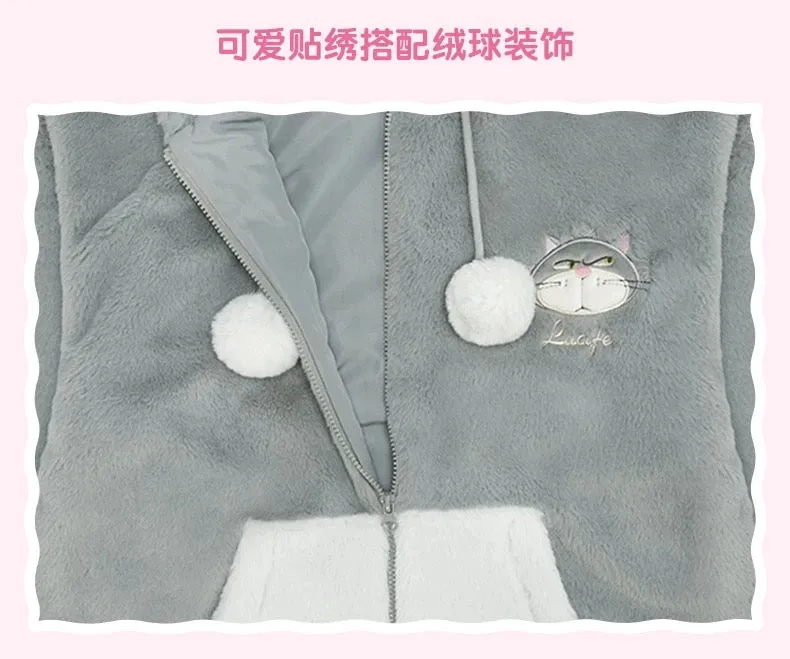 SHDL - Disney Cats "Paw Paw" Party x Lucifer Fluffy Boa Zip Hoodie with Glove for Adults