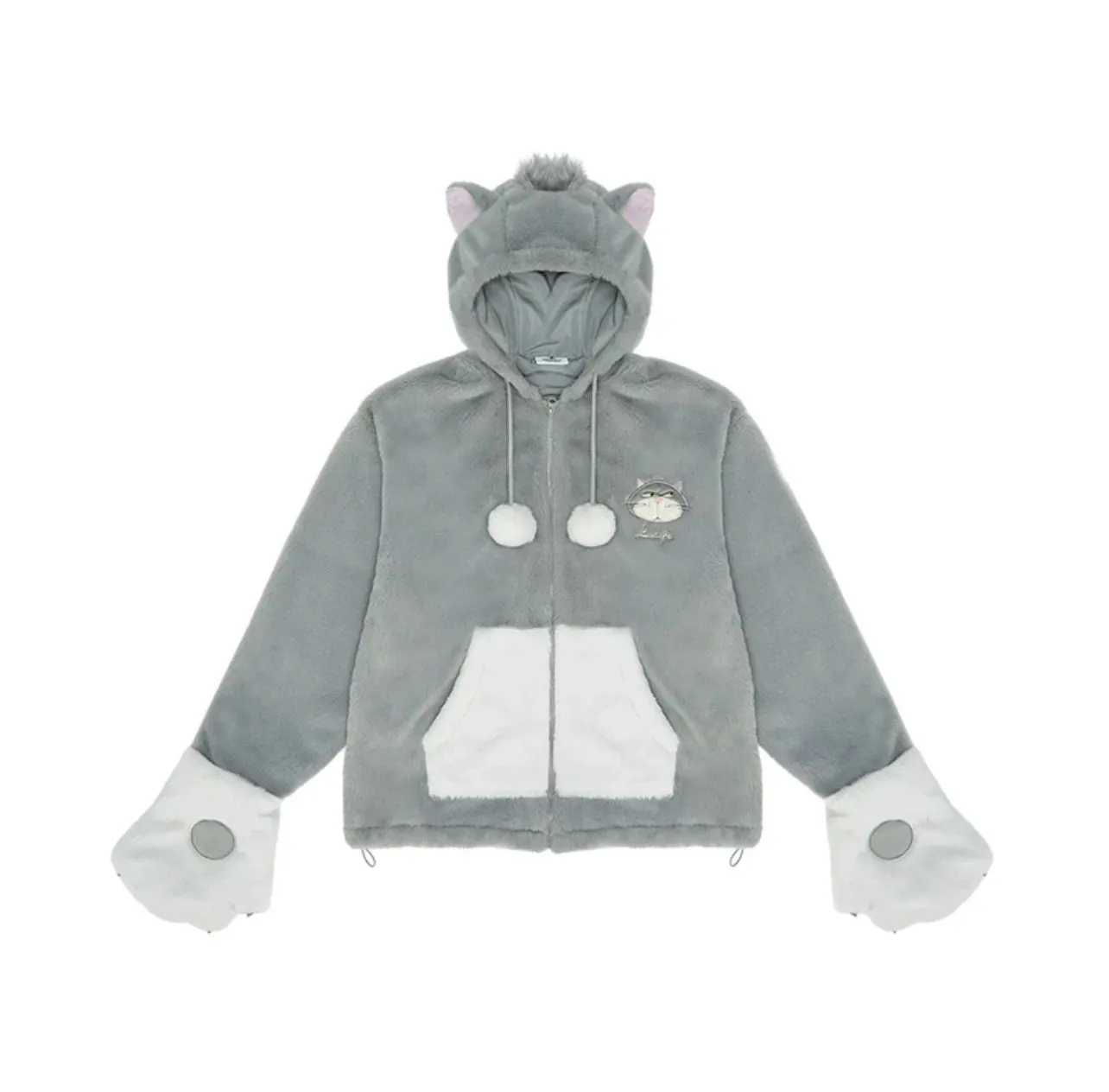 SHDL - Disney Cats "Paw Paw" Party x Lucifer Fluffy Boa Zip Hoodie with Glove for Adults