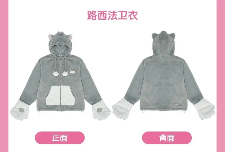 SHDL - Disney Cats "Paw Paw" Party x Lucifer Fluffy Boa Zip Hoodie with Glove for Adults