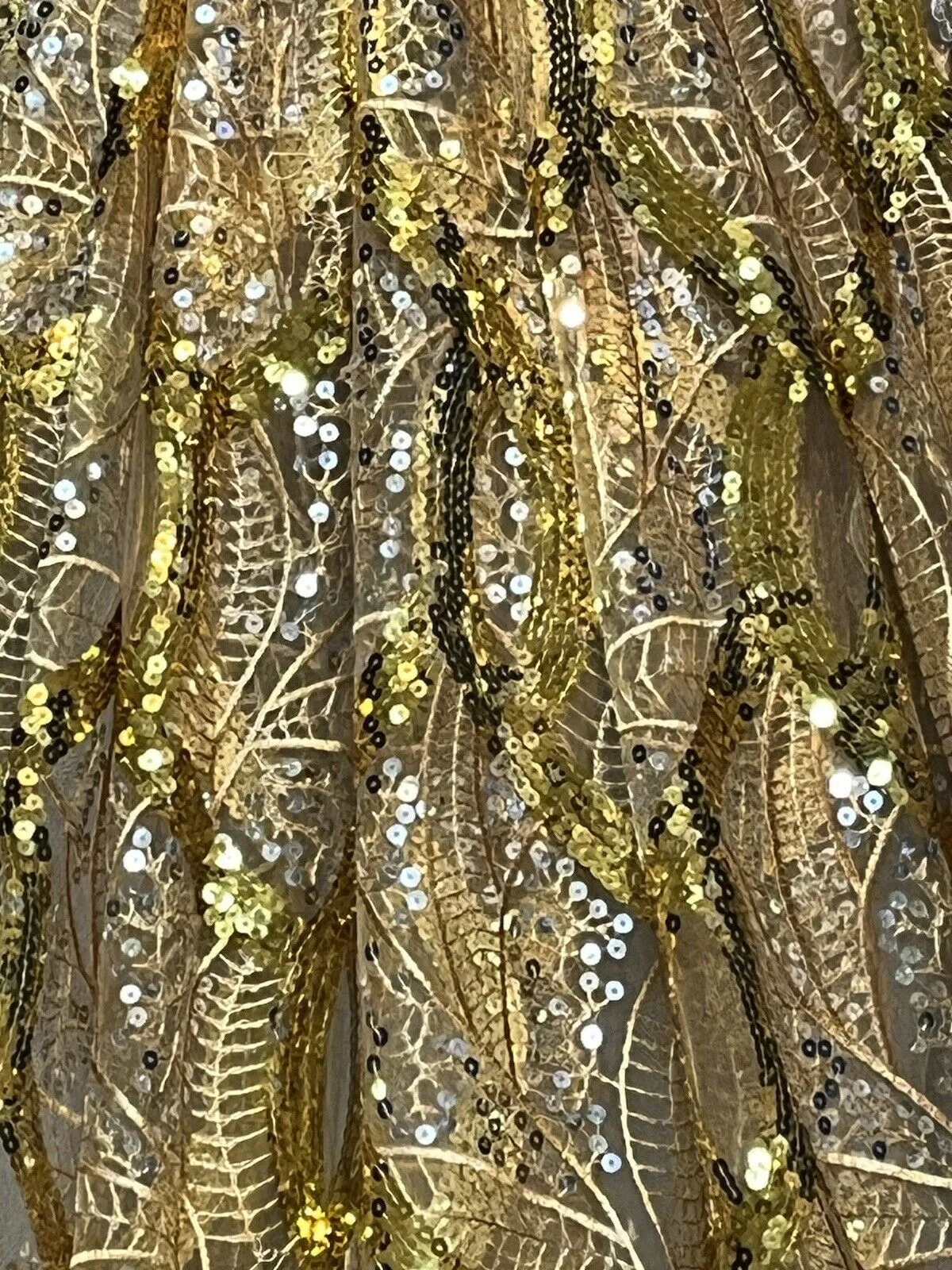 Shimmering Gold and Silver Abstract Ornament Sequined Lace