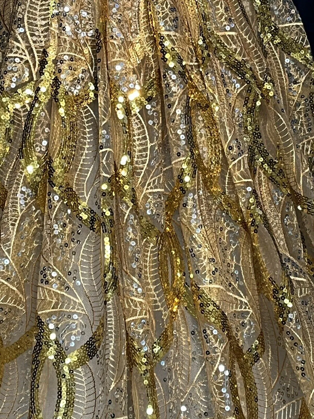 Shimmering Gold and Silver Abstract Ornament Sequined Lace
