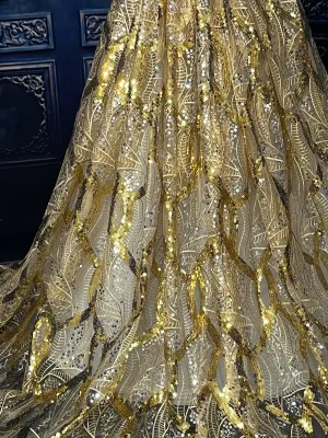 Shimmering Gold and Silver Abstract Ornament Sequined Lace