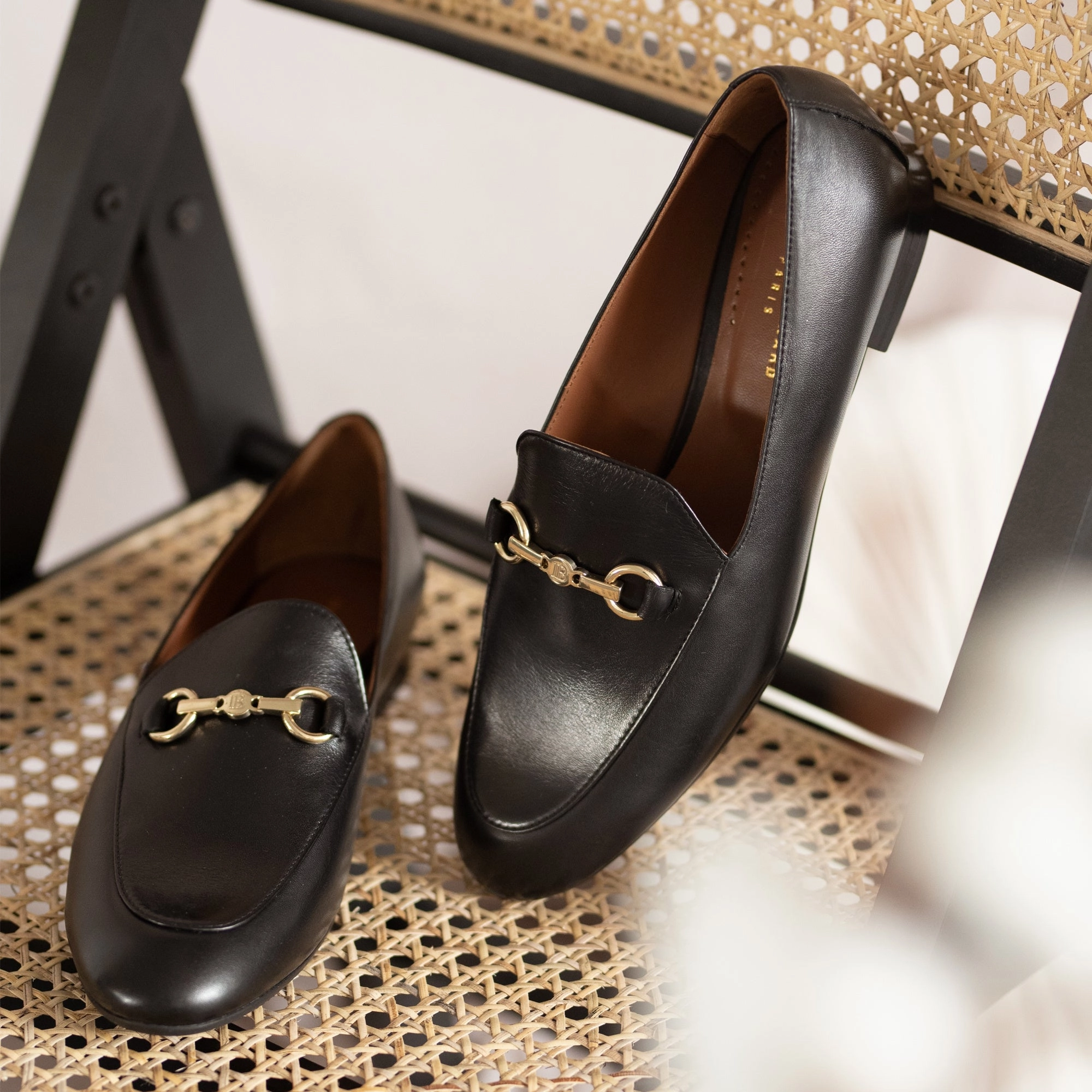 Padded look Vend?me Fleur black calfskin leather loafers