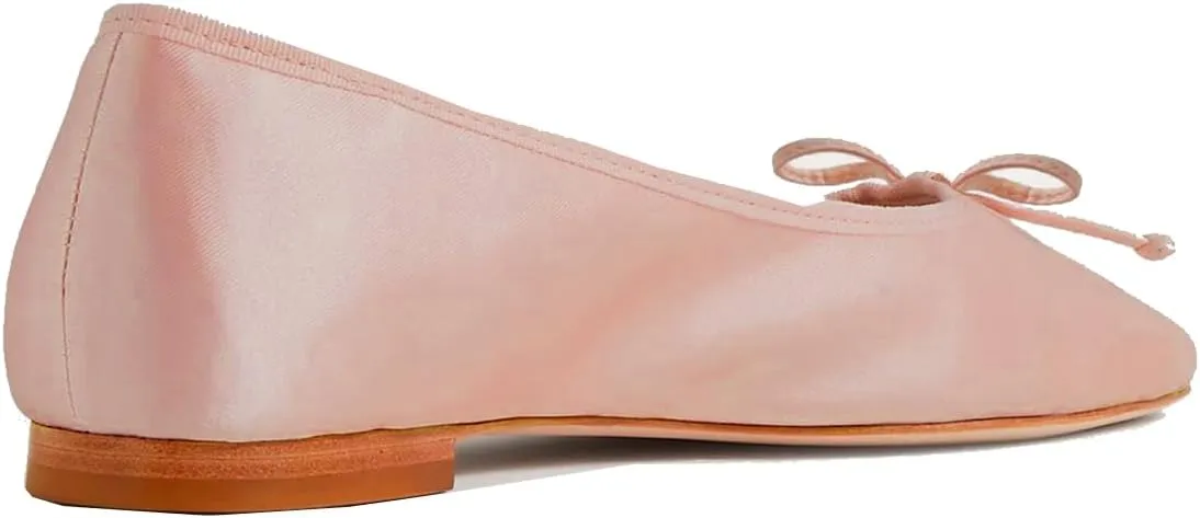SHODENSE Women Satin Flats Shoes Bow Square Closed Toe Slip On Ballet Flats Slip On Comfortable Flat Heel Office Work Shoes Girls Driving Flats Club Church Spring Fall Dance Dress Flats 4-11 M US