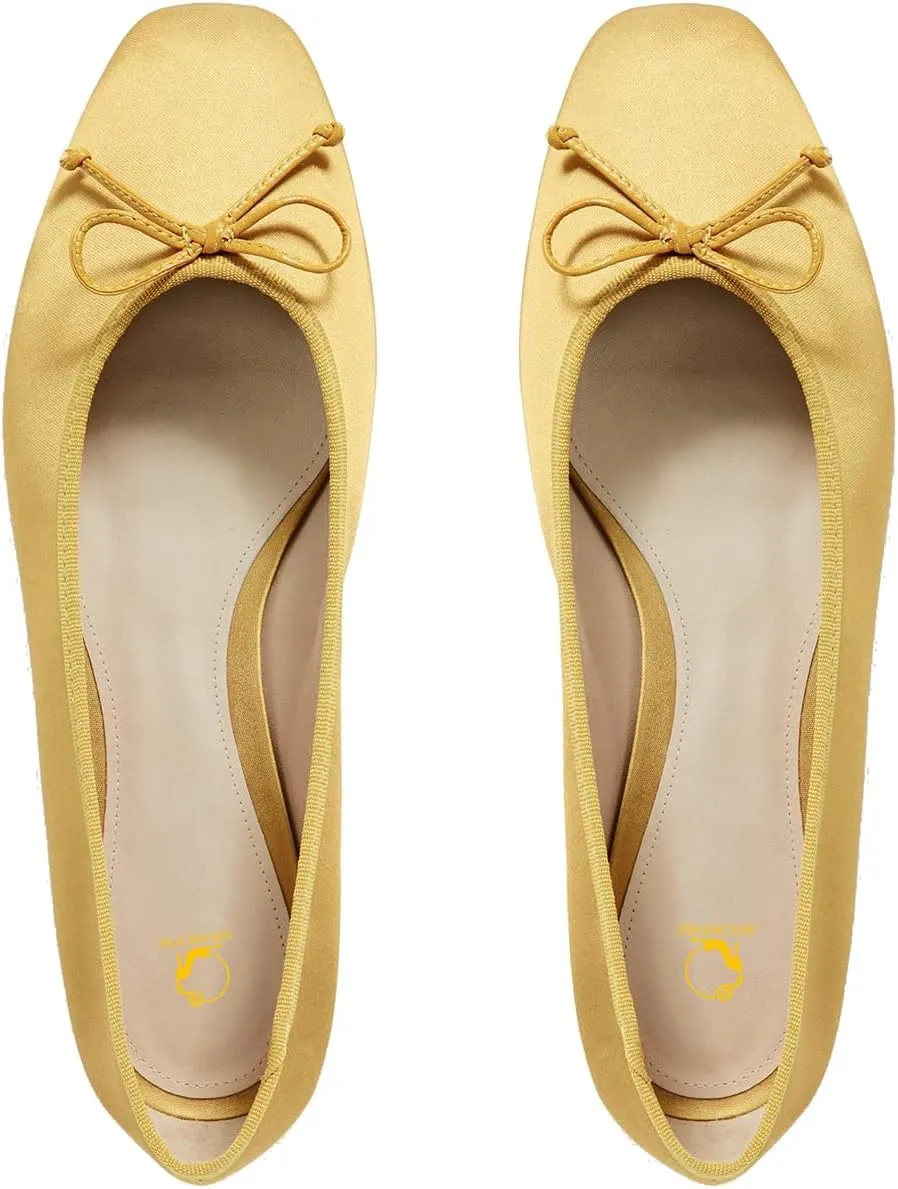 SHODENSE Women Satin Flats Shoes Bow Square Closed Toe Slip On Ballet Flats Slip On Comfortable Flat Heel Office Work Shoes Girls Driving Flats Club Church Spring Fall Dance Dress Flats 4-11 M US