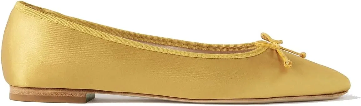 SHODENSE Women Satin Flats Shoes Bow Square Closed Toe Slip On Ballet Flats Slip On Comfortable Flat Heel Office Work Shoes Girls Driving Flats Club Church Spring Fall Dance Dress Flats 4-11 M US