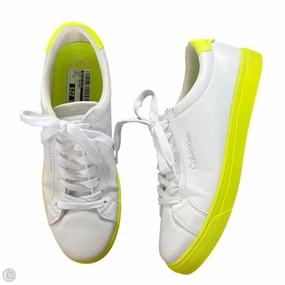 Impact Diffusing Design Flexible Traction Shoes Sneakers By Calvin Klein In White & Yellow, Size: 11