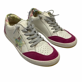 Perforated Toe Box Vegan Leather Shoes Sneakers By Vintage Havana In Cream & Pink, Size:7.5
