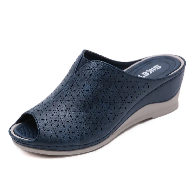 SIKETU | Peep Toe Perforated Wedge Sandals for Bunions