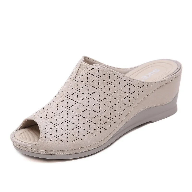 SIKETU | Peep Toe Perforated Wedge Sandals for Bunions