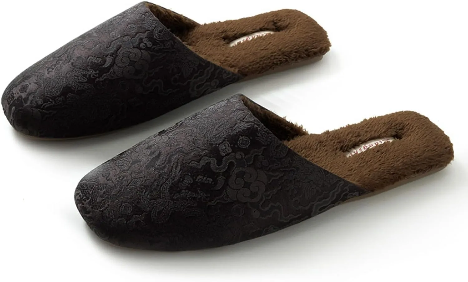 Silk Embroidered Slippers Women Retro Brocade Upper Mesh and Fuzzy Lining Anti-Slip Soles Indoor Slippers