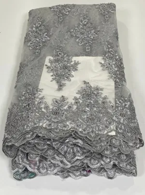Silver Grey Beaded Lace  - 5 Yards