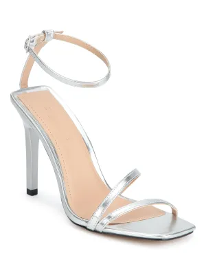 Silver Metallic Strappy Ankle Strap Stilettos
