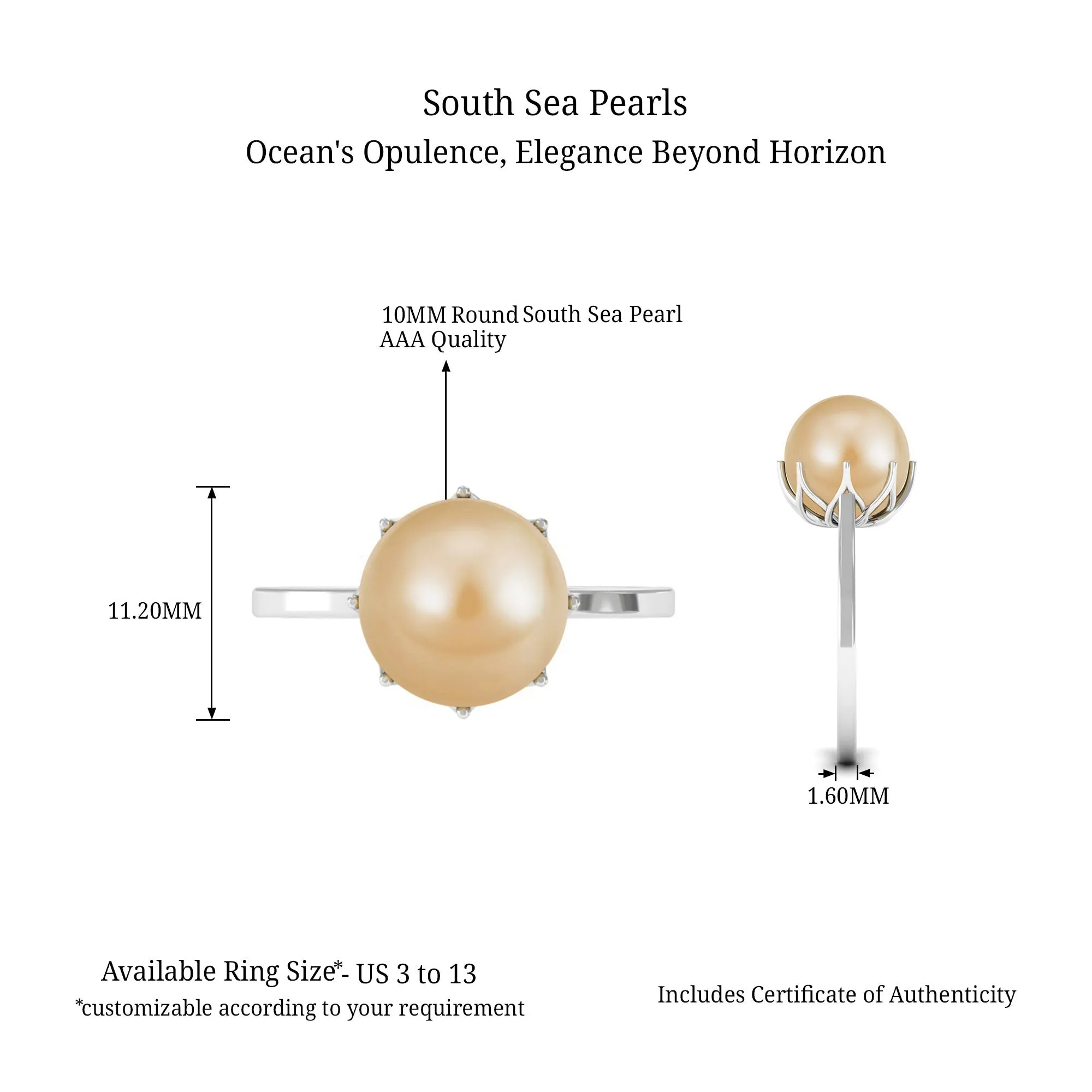 Simple Golden South Sea Pearl Solitaire Ring