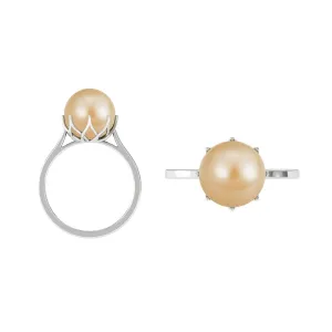 Simple Golden South Sea Pearl Solitaire Ring