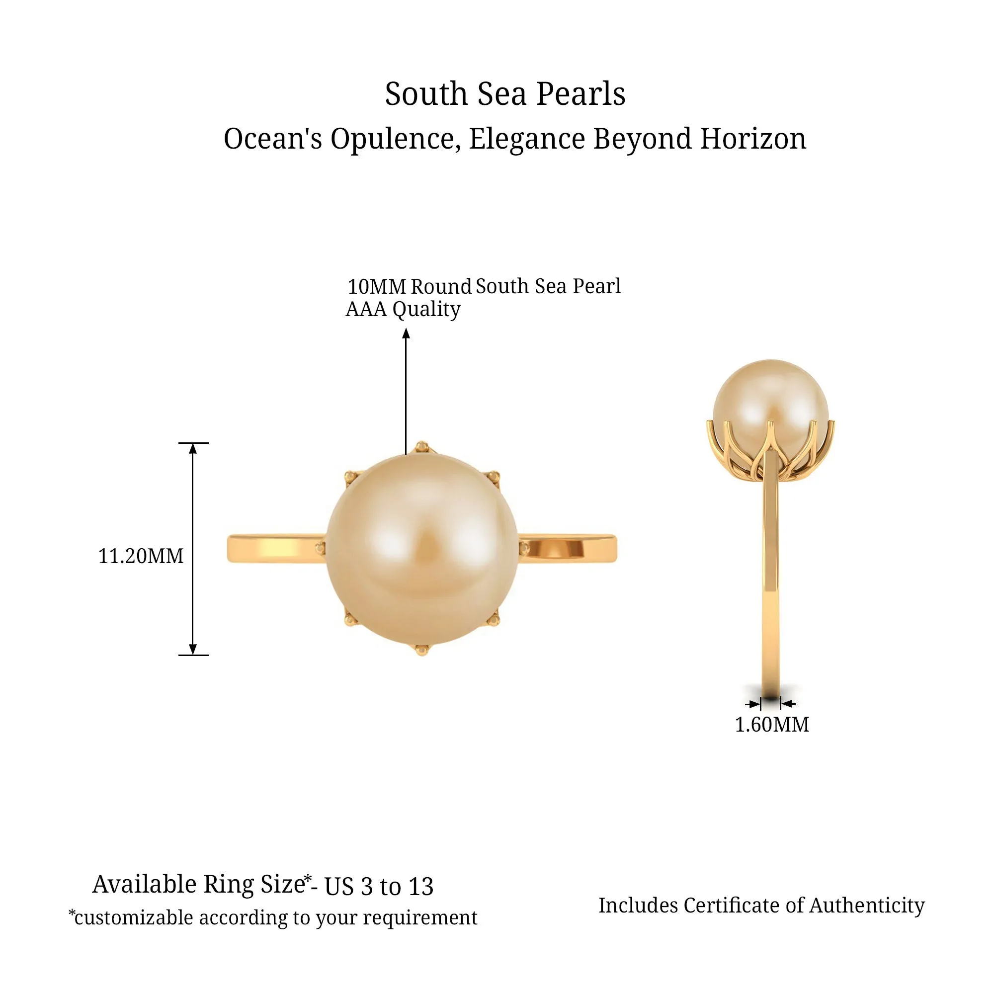 Simple Golden South Sea Pearl Solitaire Ring