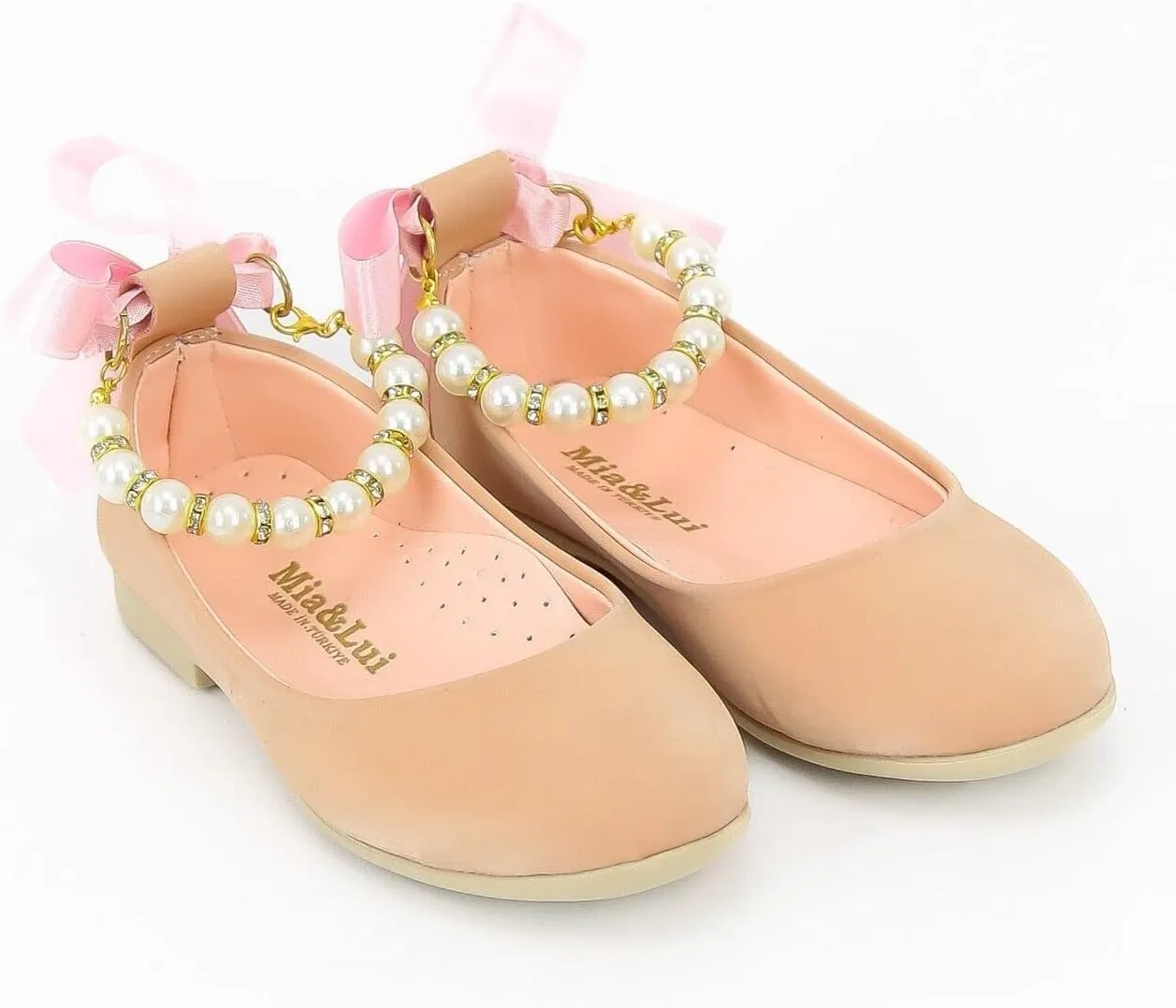 SIRRI Elegant Girls' Mary Jane Flats with Pearl Detail and Ribbon - Perfect for Special Occasions