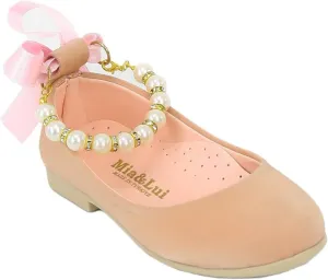 SIRRI Elegant Girls' Mary Jane Flats with Pearl Detail and Ribbon - Perfect for Special Occasions