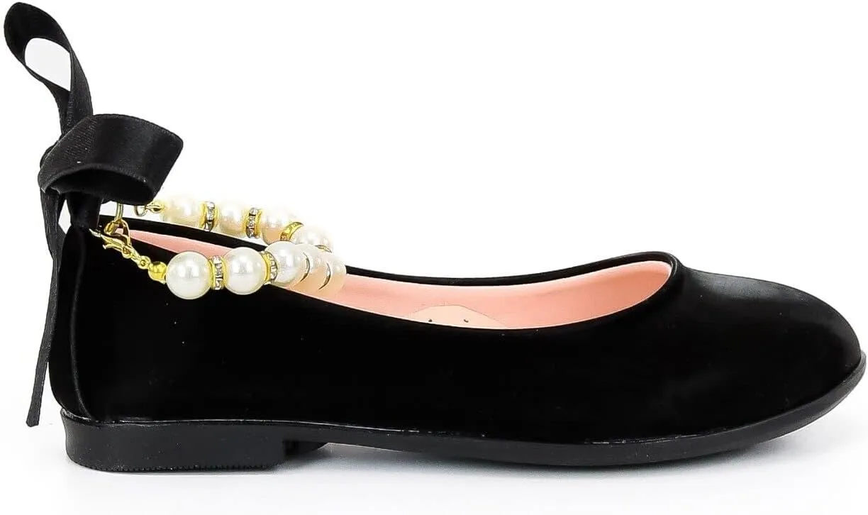SIRRI Elegant Girls' Mary Jane Flats with Pearl Detail and Ribbon - Perfect for Special Occasions
