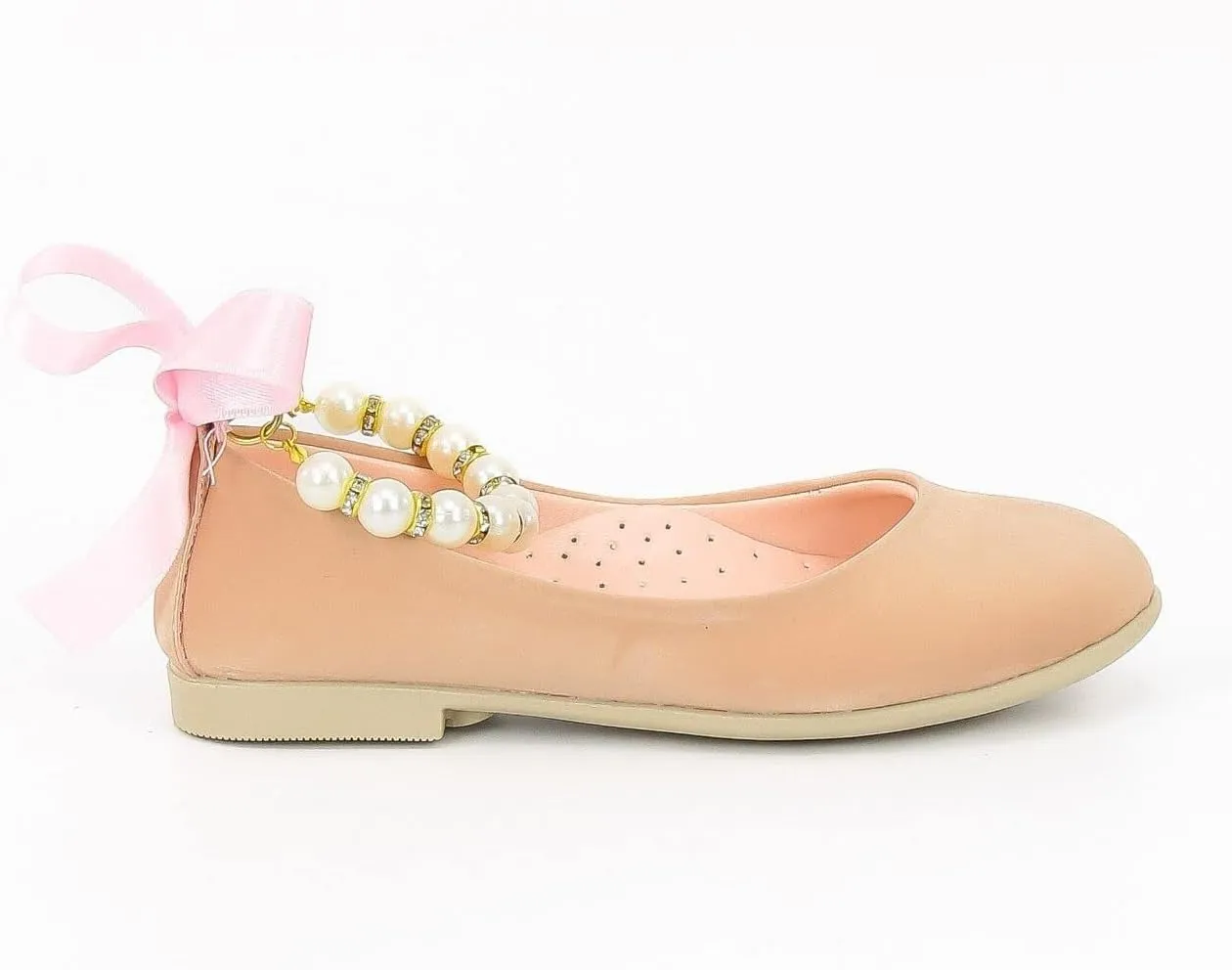 SIRRI Elegant Girls' Mary Jane Flats with Pearl Detail and Ribbon - Perfect for Special Occasions