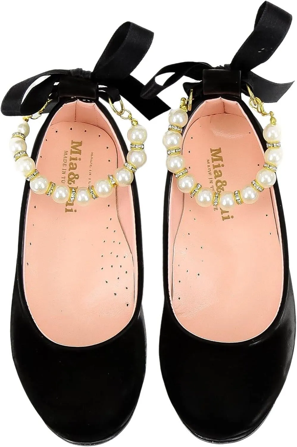 SIRRI Elegant Girls' Mary Jane Flats with Pearl Detail and Ribbon - Perfect for Special Occasions