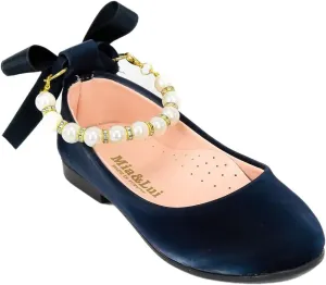 SIRRI Elegant Girls' Mary Jane Flats with Pearl Detail and Ribbon - Perfect for Special Occasions