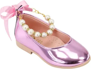 SIRRI Elegant Girls' Mary Jane Flats with Pearl Detail and Ribbon - Perfect for Special Occasions