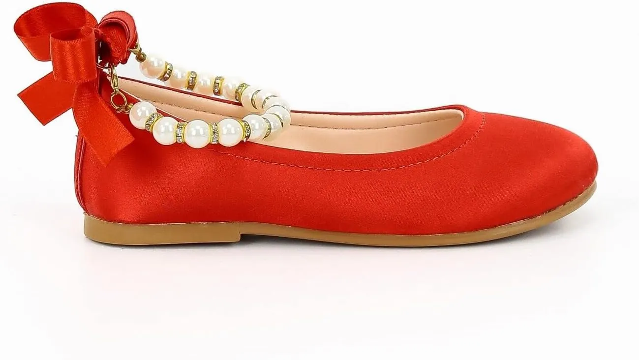 SIRRI Elegant Girls' Mary Jane Flats with Pearl Detail and Ribbon - Perfect for Special Occasions