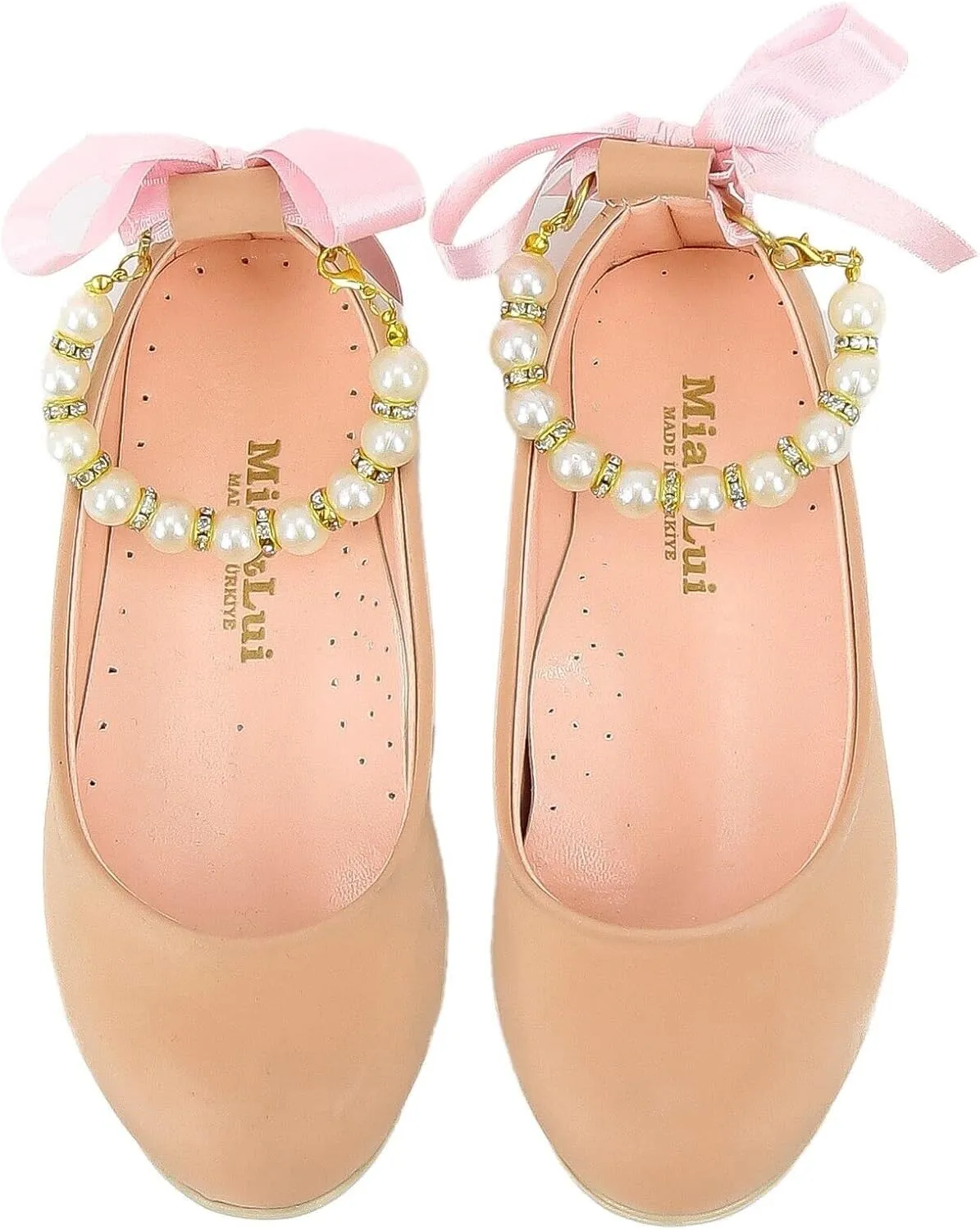 SIRRI Elegant Girls' Mary Jane Flats with Pearl Detail and Ribbon - Perfect for Special Occasions