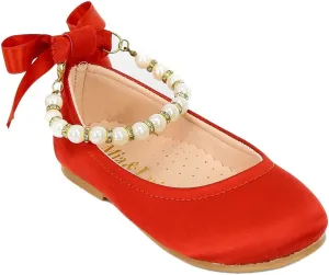 SIRRI Elegant Girls' Mary Jane Flats with Pearl Detail and Ribbon - Perfect for Special Occasions