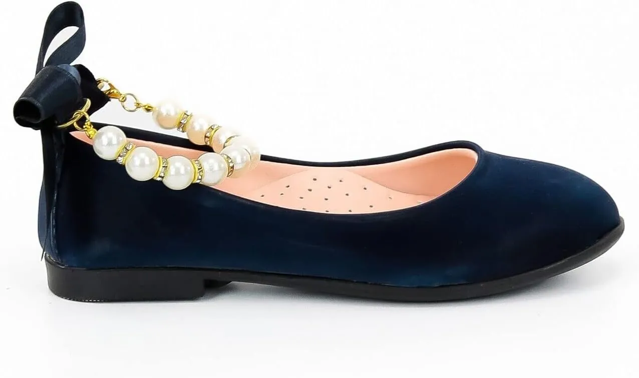 SIRRI Elegant Girls' Mary Jane Flats with Pearl Detail and Ribbon - Perfect for Special Occasions