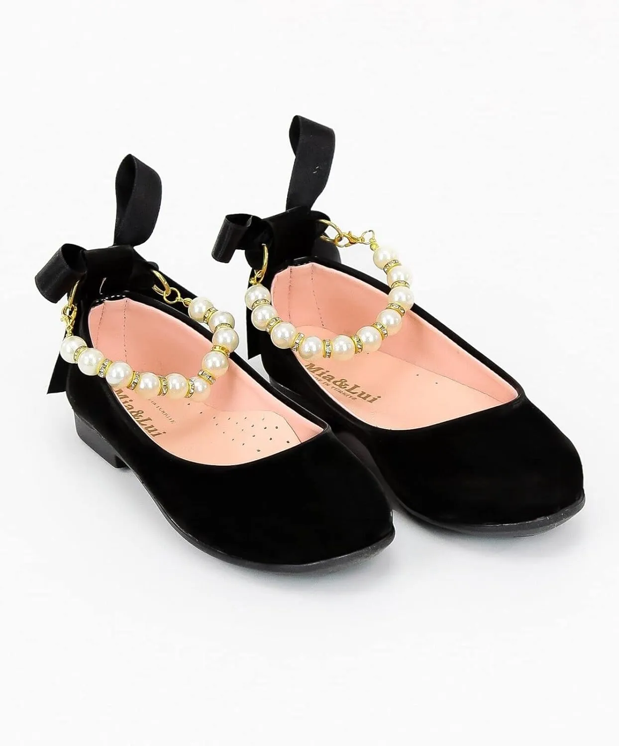 SIRRI Elegant Girls' Mary Jane Flats with Pearl Detail and Ribbon - Perfect for Special Occasions
