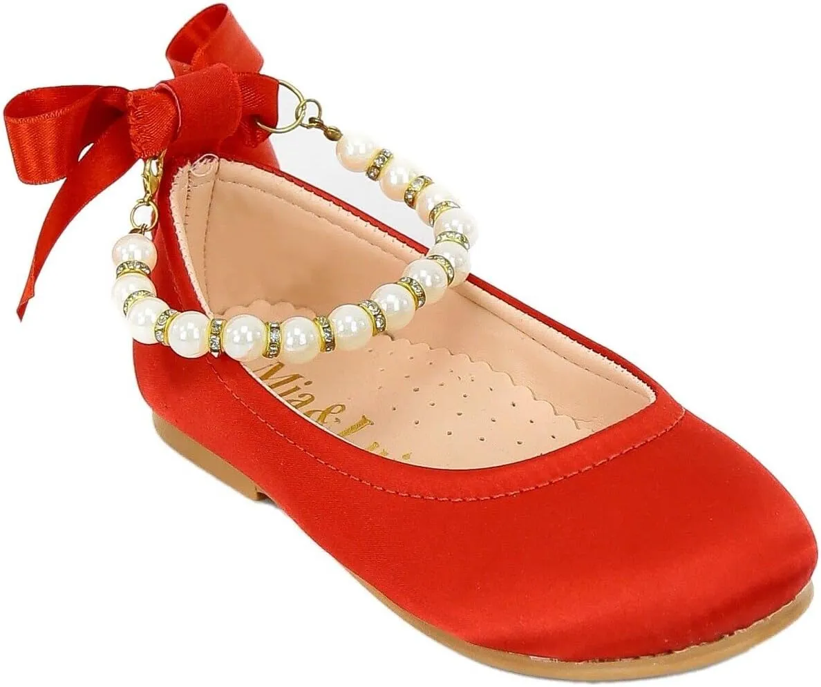 SIRRI Elegant Girls' Mary Jane Flats with Pearl Detail and Ribbon - Perfect for Special Occasions