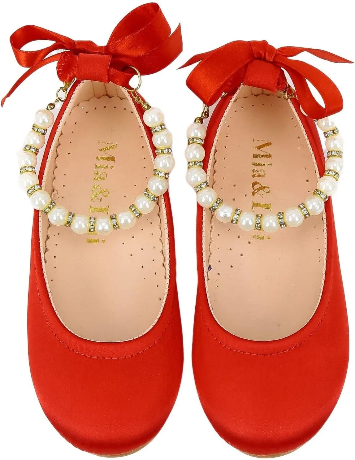 SIRRI Elegant Girls' Mary Jane Flats with Pearl Detail and Ribbon - Perfect for Special Occasions