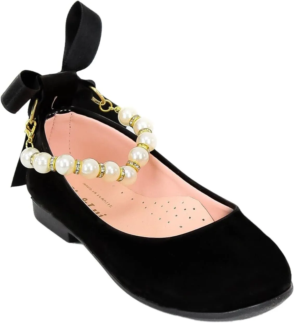 SIRRI Elegant Girls' Mary Jane Flats with Pearl Detail and Ribbon - Perfect for Special Occasions