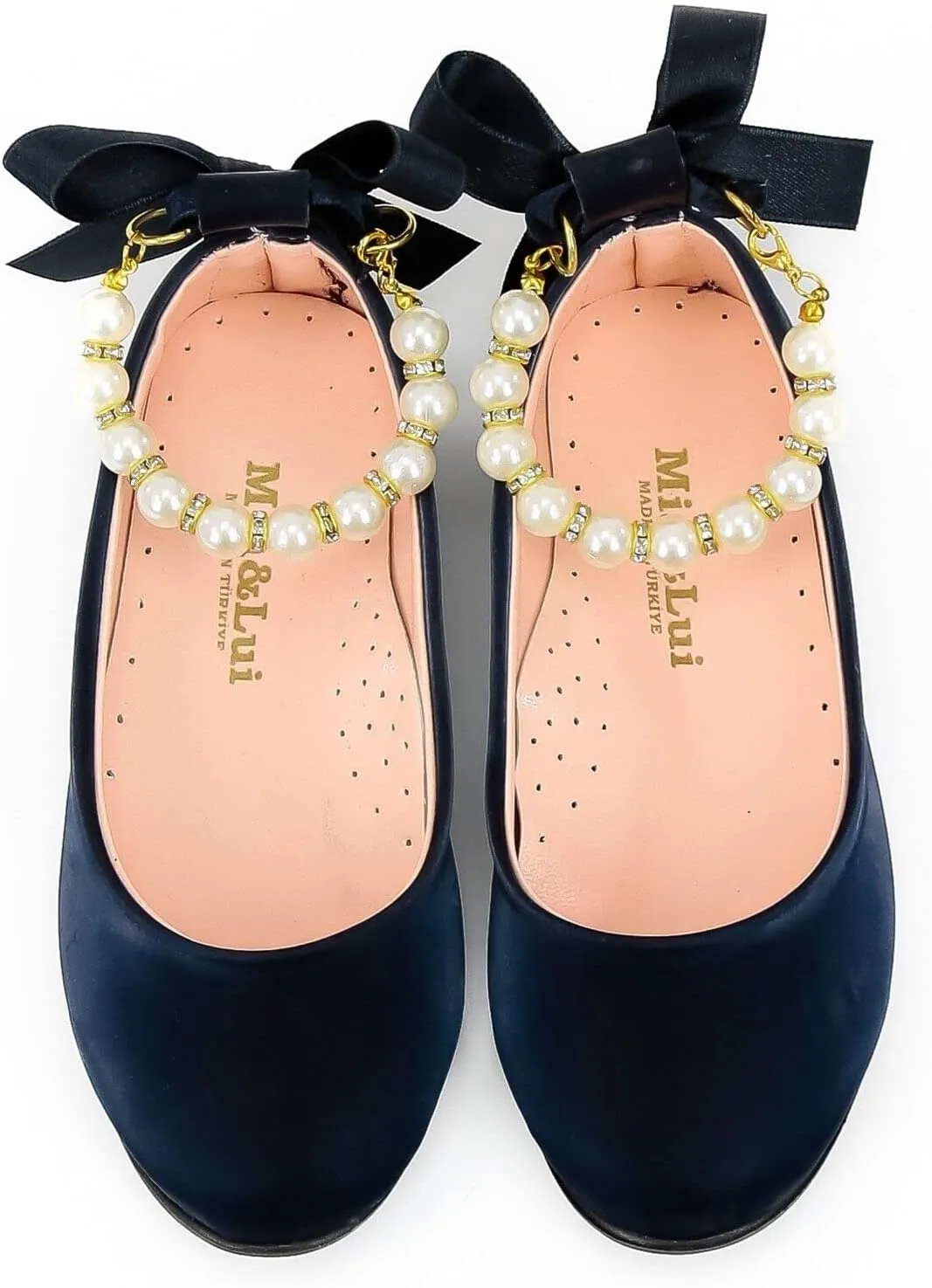 SIRRI Elegant Girls' Mary Jane Flats with Pearl Detail and Ribbon - Perfect for Special Occasions
