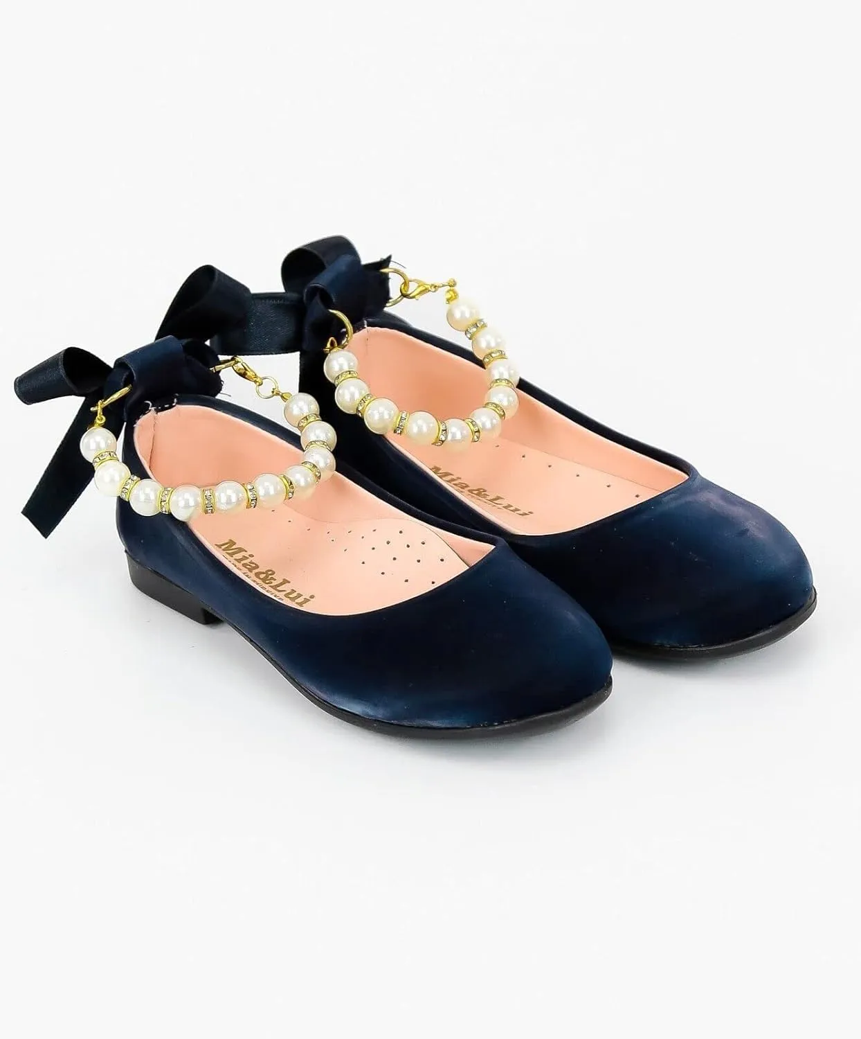 SIRRI Elegant Girls' Mary Jane Flats with Pearl Detail and Ribbon - Perfect for Special Occasions