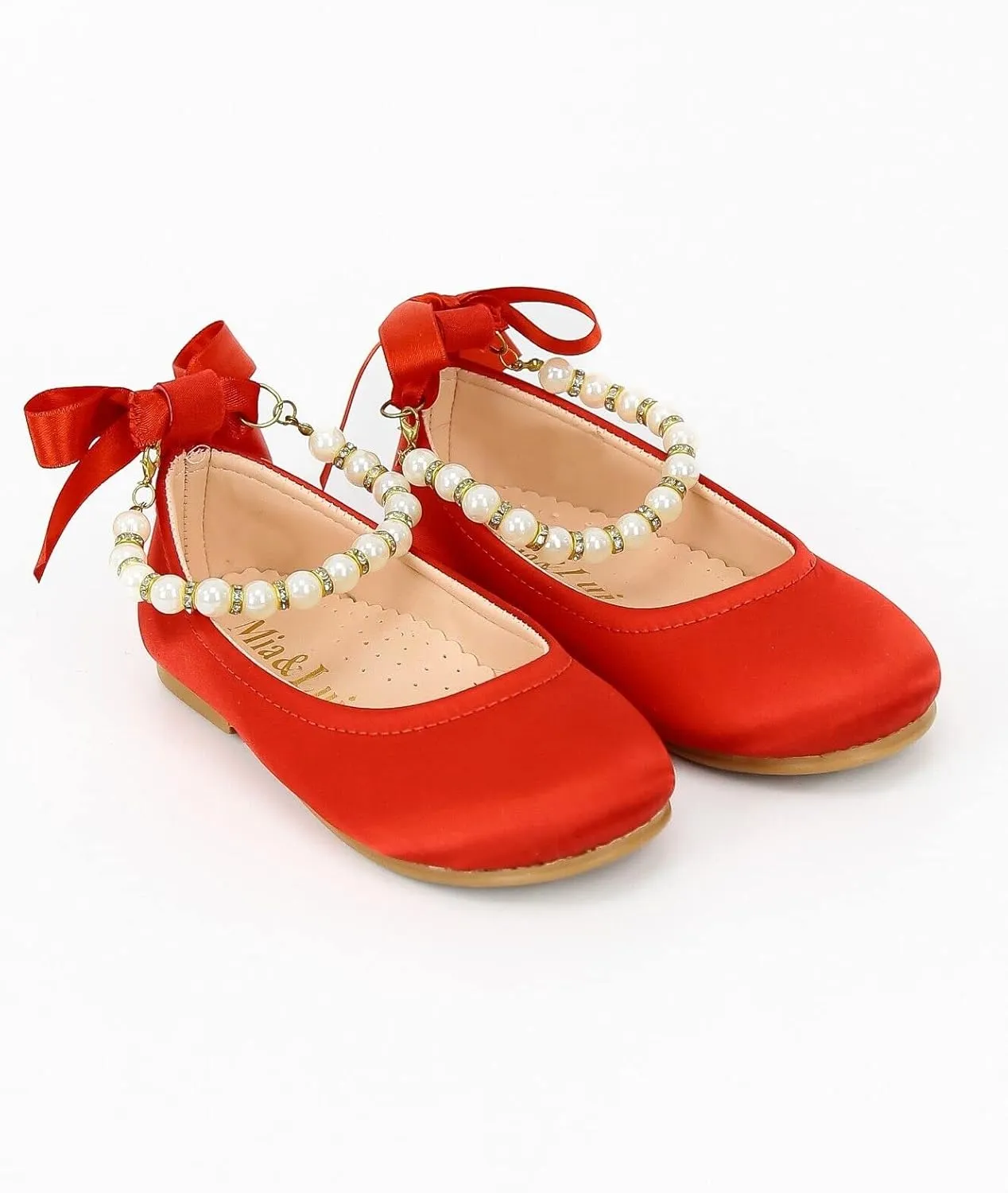 SIRRI Elegant Girls' Mary Jane Flats with Pearl Detail and Ribbon - Perfect for Special Occasions