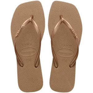 Slim Square Logo Metallic Flip Flops (Rose Gold)