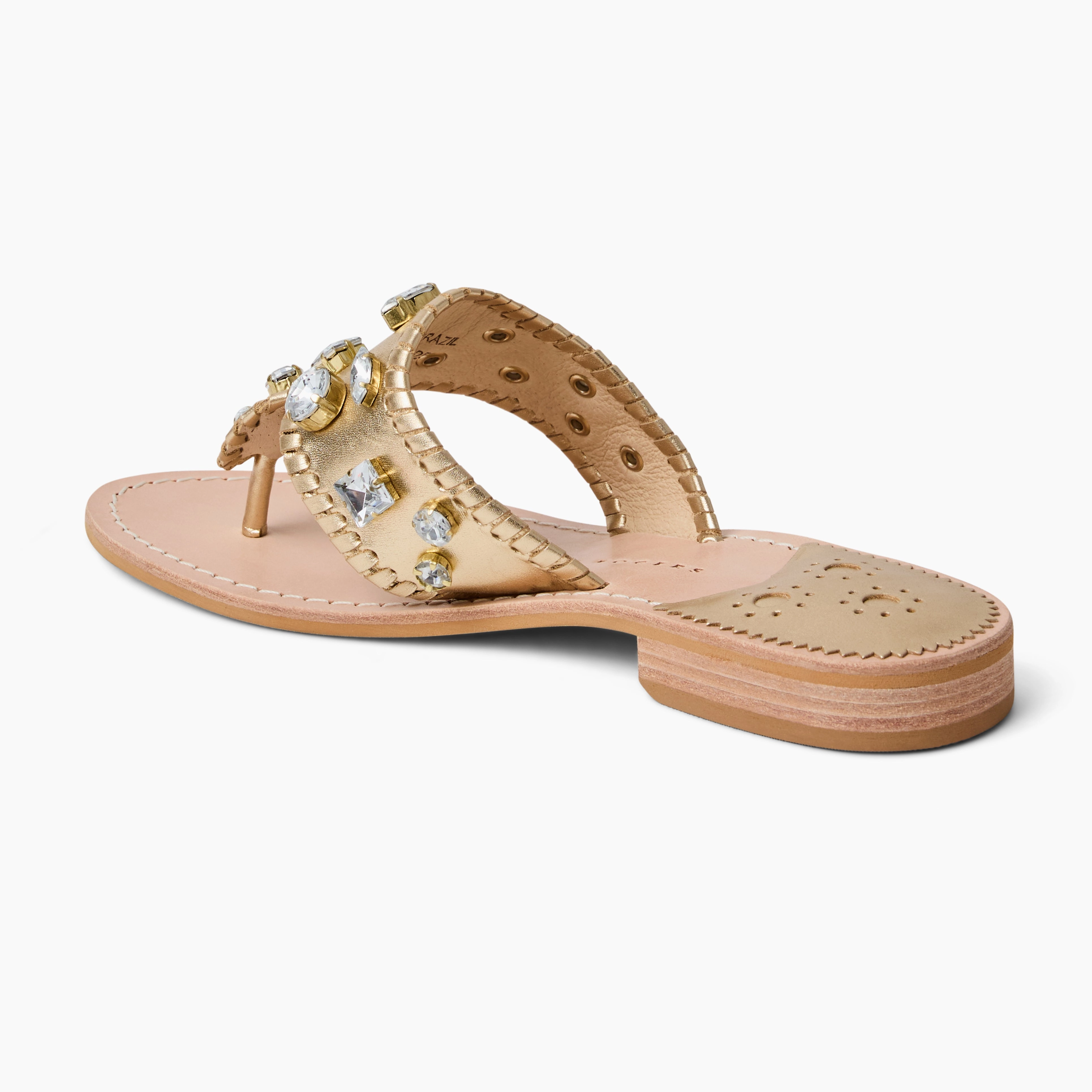 Energy Returning Heel Jacks Jeweled Leather Flat Sandal
