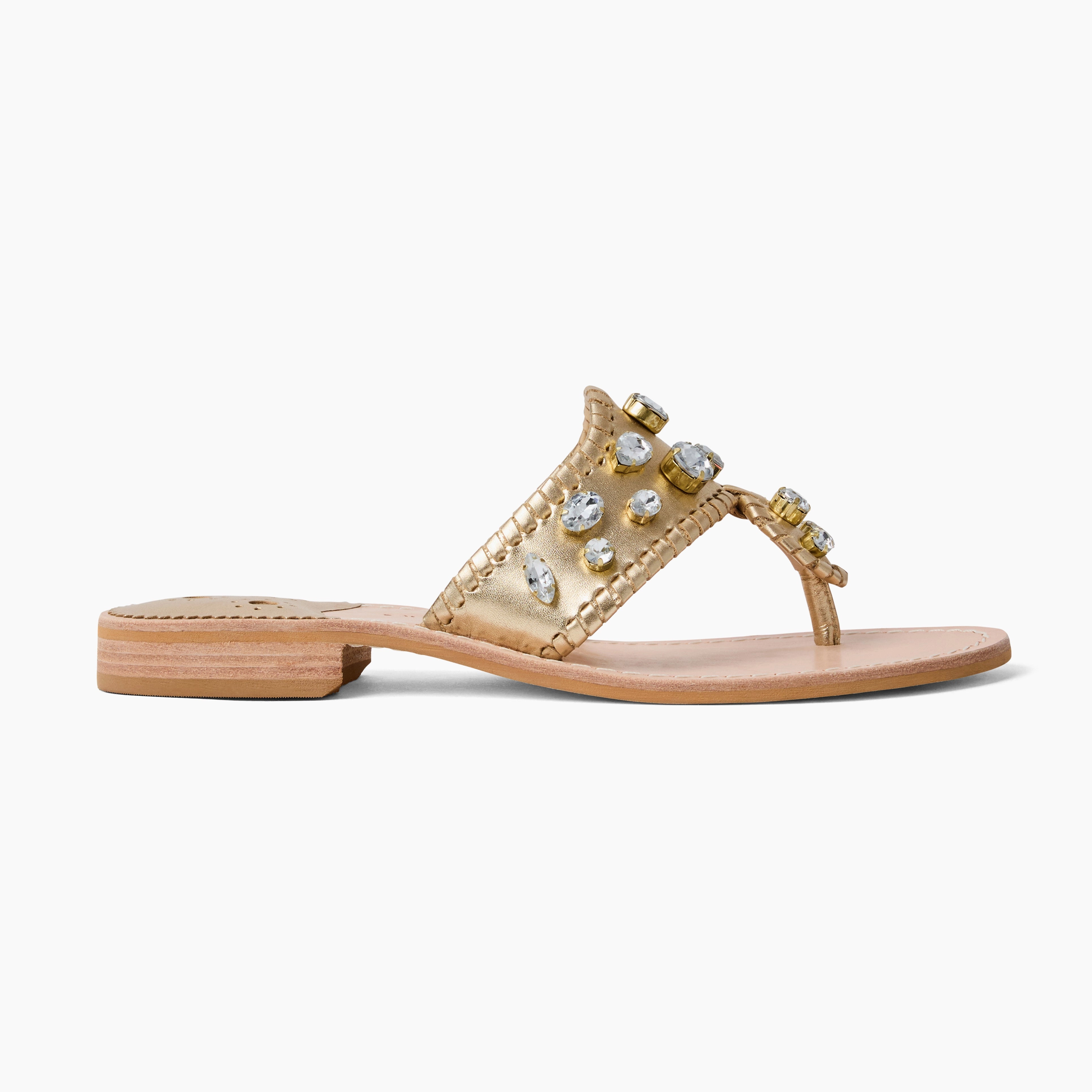Cushioning Midsole Jacks Jeweled Leather Flat Sandal