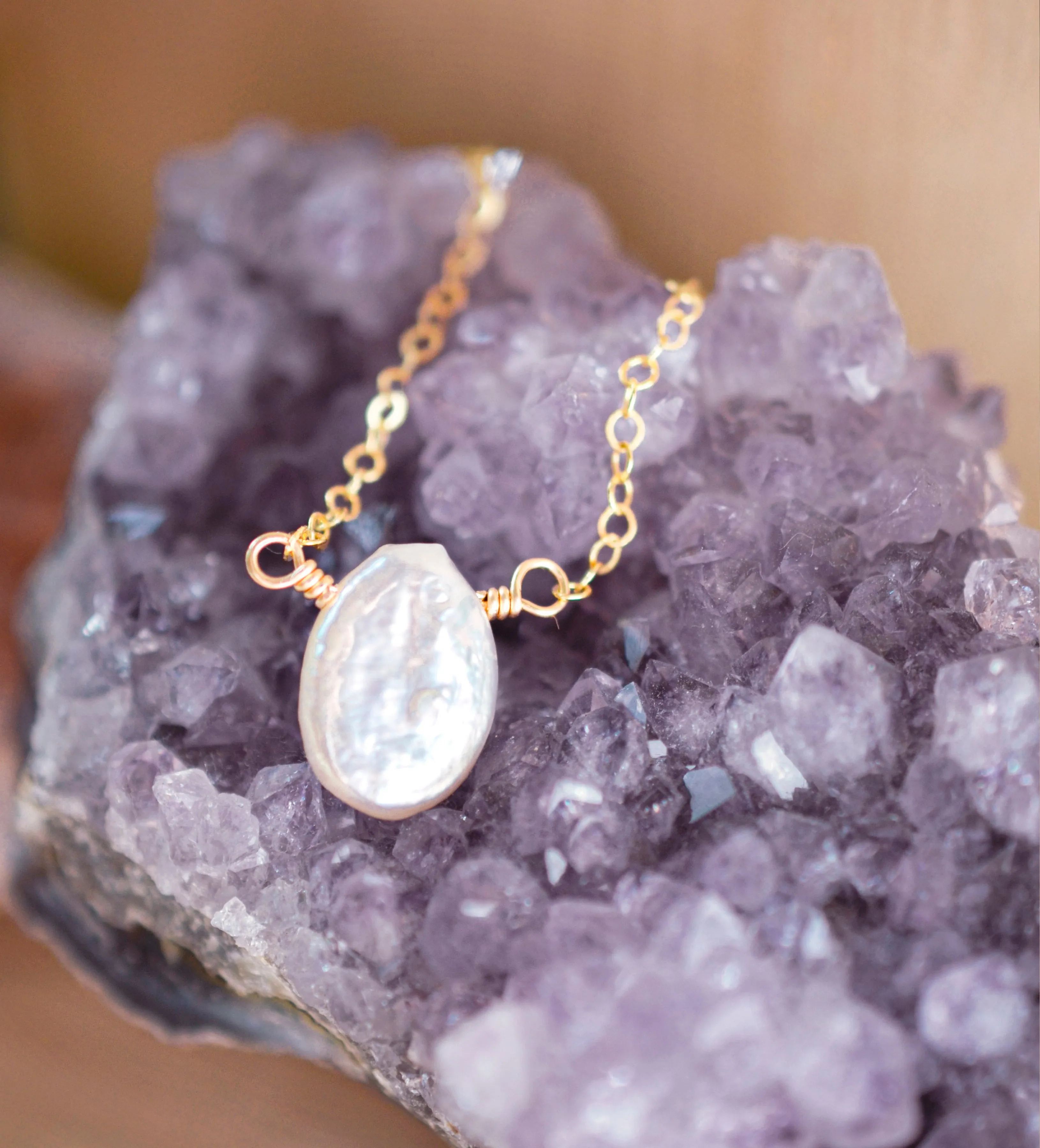 Small White Freshwater Pearl Coin Necklace, Sterling Silver or 14k Gold Filled
